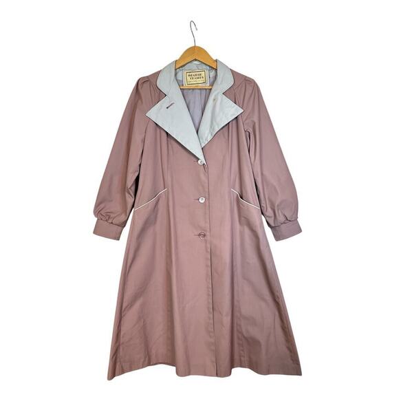 Vintage Weather Chasers Women's Button Up Belted Lined Trench Coat Size 12 Mauve - Picture 1 of 8